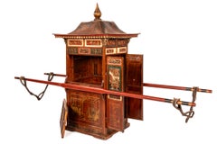 Antique Chinese Ceremonial Sedan Chair with Gilt Carvings and Painted Panels