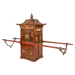 Antique Chinese Ceremonial Sedan Chair with Gilt Carvings and Painted Panels
