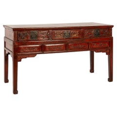 Antique Chinese Red-Lacquered and gold Elm Altar Table, Shanxi, circa 1880