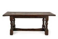 English Jacobean Revival dark brown Solid Oak rustic Refectory Table, circa 1900