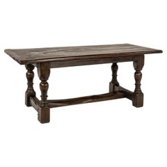 English Jacobean Revival dark brown Solid Oak rustic Refectory Table, circa 1900