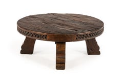 Unique Round Solid Oak Coffee “Painter’s Collar” Carving, Netherlands, 1970