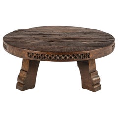 Unique Round Solid Oak Coffee “Painter’s Collar” Carving, Netherlands, 1970