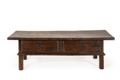 Antique Dark Brown Spanish Chestnut Coffee Table with Two Drawers, circa 1840