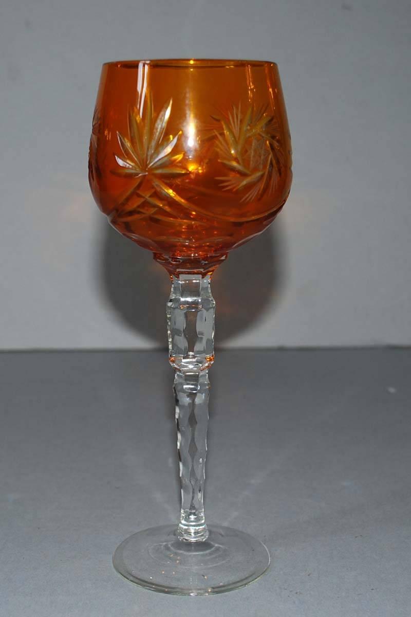 Czech Set of Ten Bohemian Crystal Wine Goblets / Glasses