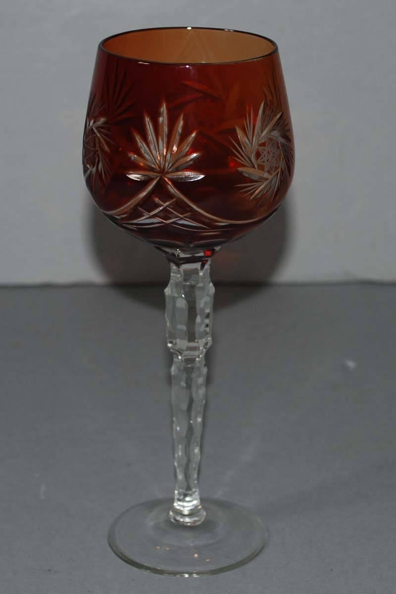 Set of Ten Bohemian Crystal Wine Goblets / Glasses 1