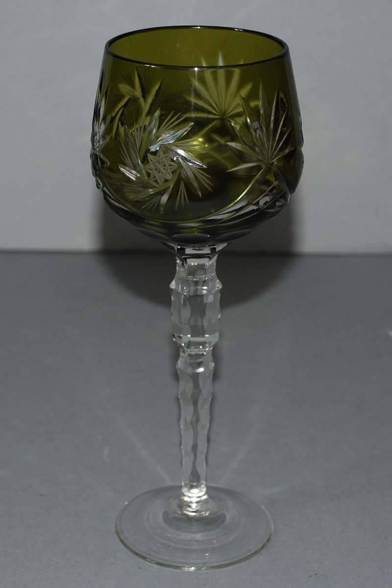 Set of Ten Bohemian Crystal Wine Goblets / Glasses 2