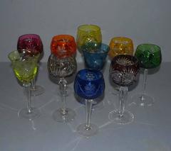 Lot of Ten Different Bohemian Crystal Wine Goblets/Glasses
