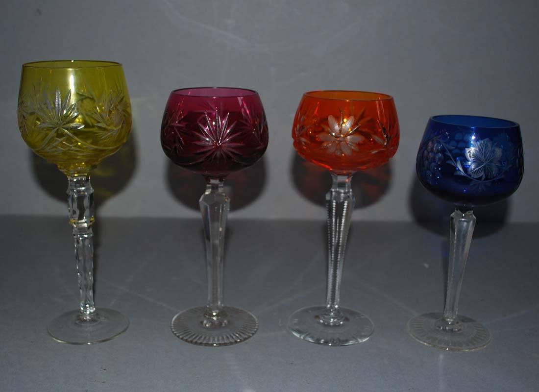 Czech Lot of Ten Different Bohemian Crystal Wine Goblets/Glasses