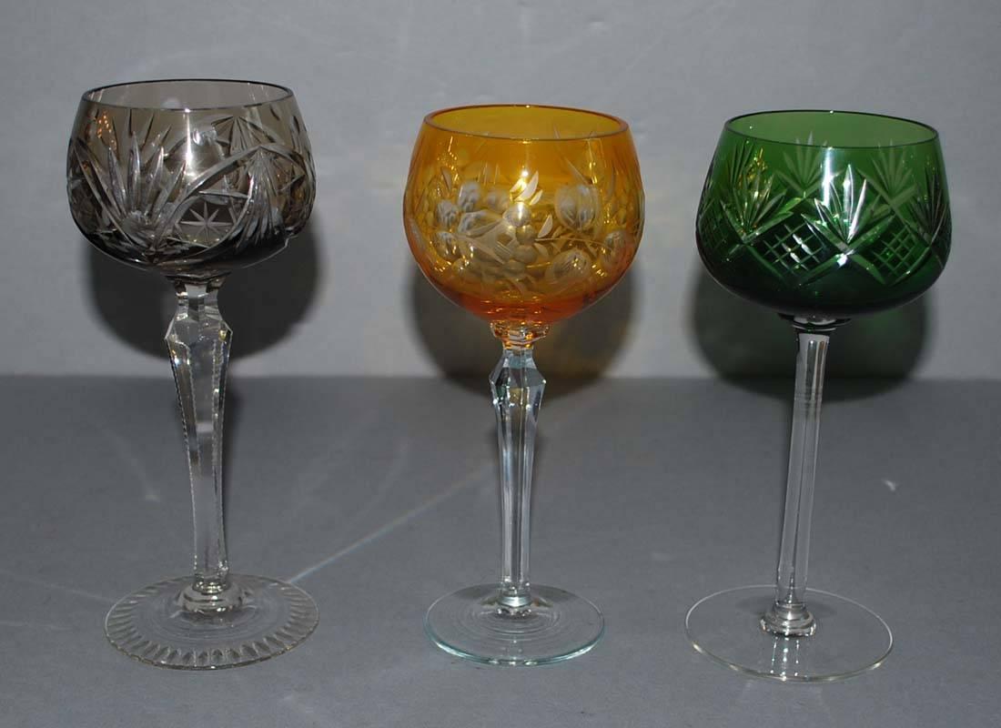 20th Century Lot of Ten Different Bohemian Crystal Wine Goblets/Glasses