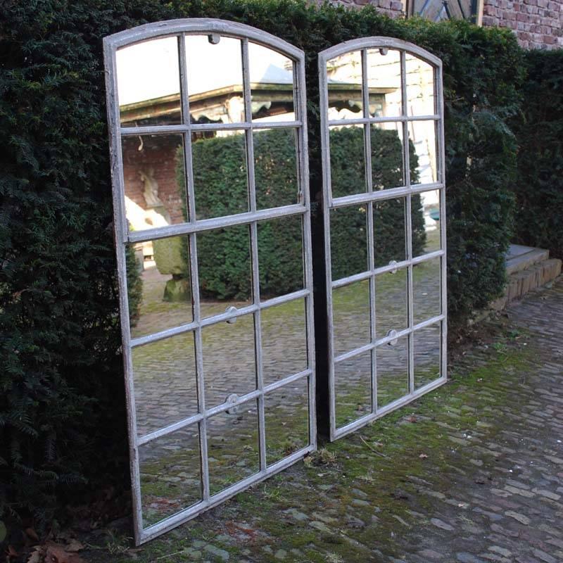 Industrial cast iron window frames with new mirror glass. 
Excellent for restoring an old (farm)house or as Industrial mirrors. 
Originates France, dating circa 1880.