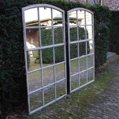 Pair of 19th Century Cast Iron Window Frame as Mirrors or Industrial Mirrors