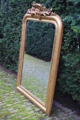 19th Century French Gold gilt mirror with floral etching and crest