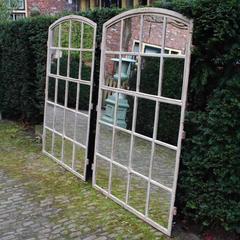 Large 19th Century Cast Iron Window Frames as Mirrors or Industrial Mirrors