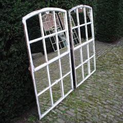 Pair of 19th Century Cast Iron Window Frame as Mirrors or Industrial Mirrors
