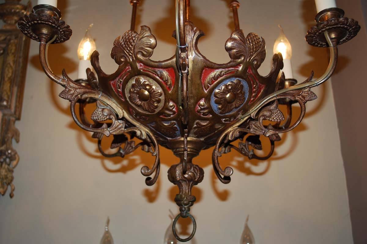 French Pair of 19th Century Brass Chandeliers