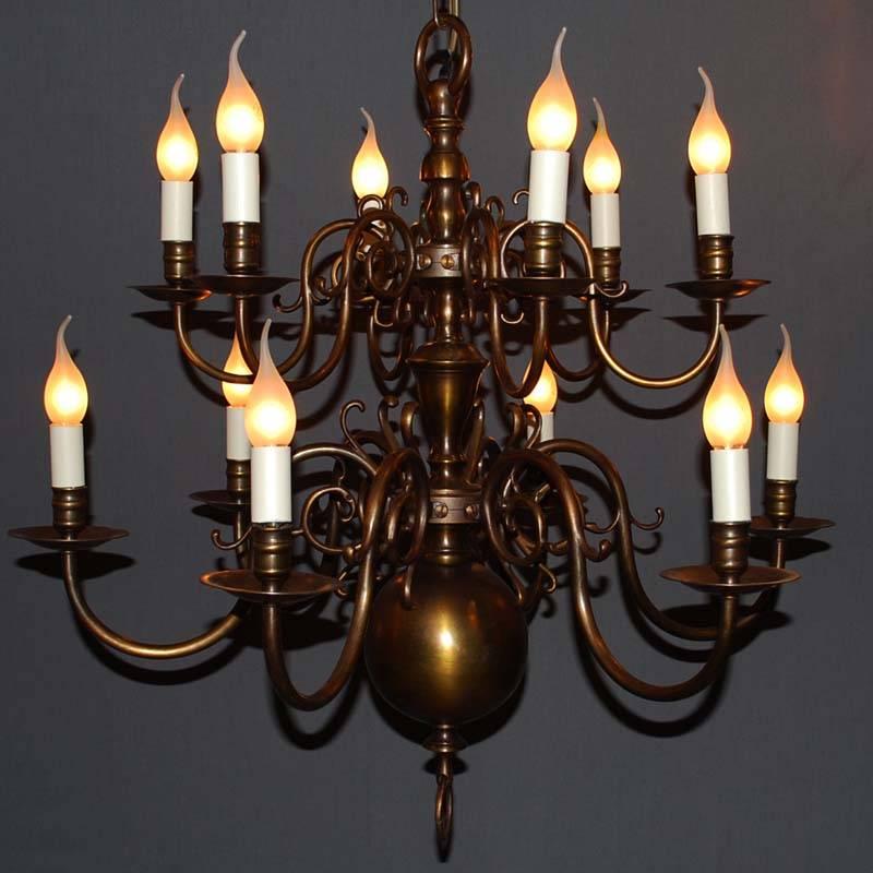 Dutch Pair of 20th Century Brass Chandeliers