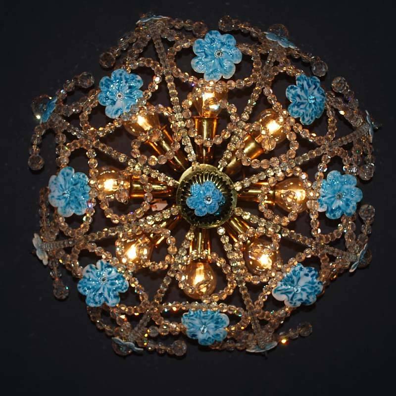 20th Century Floral Crystal Ceiling Light Flush Mount In Good Condition In Casteren, NL