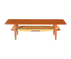 Danish Modern Coffee Table with Caned Shelf by Gunnar Schwartz