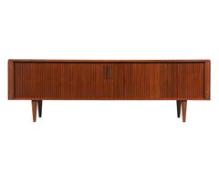 Mid-Century Low Profile Walnut Tambour Door Credenza