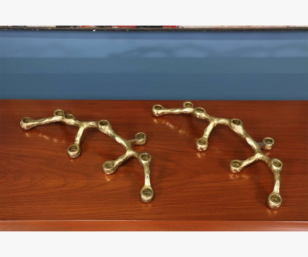 Pair of Mid-Century Modern Brutalist Candelabras In Excellent Condition In Los Angeles, CA