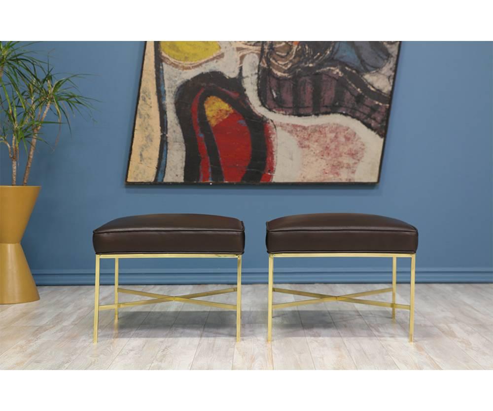 Mid-Century Modern Paul McCobb “Irwin Collection” X-Base Brass Stools for Calvin Group