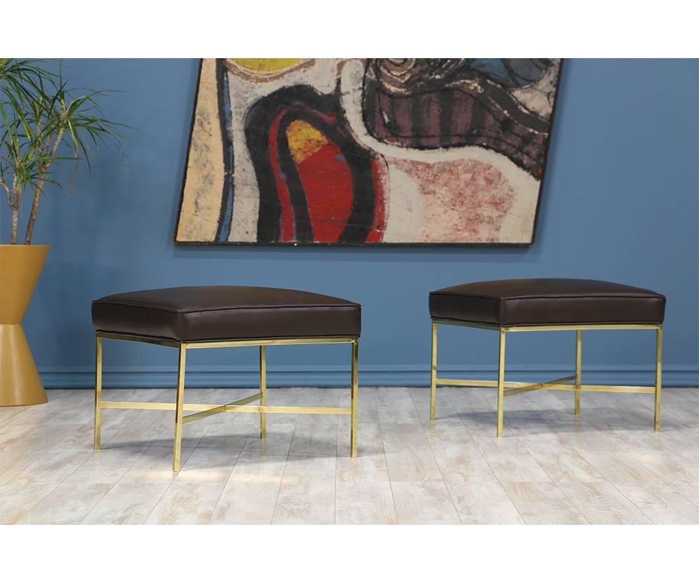 American Paul McCobb “Irwin Collection” X-Base Brass Stools for Calvin Group