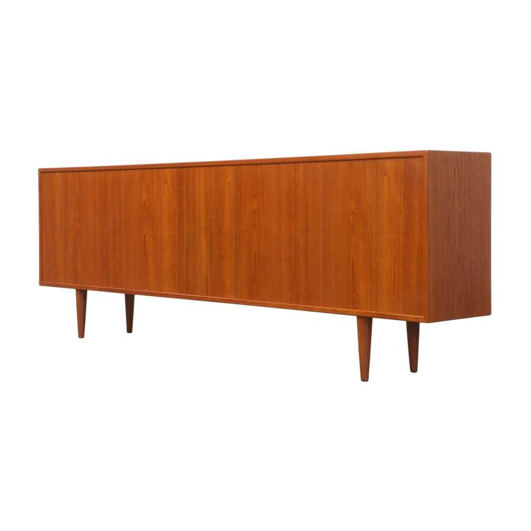 Danish Modern Teak Low Profile Bookcase with Glass Doors at 1stDibs