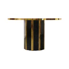 Vintage Black Marble Dining Table with Brass Detail