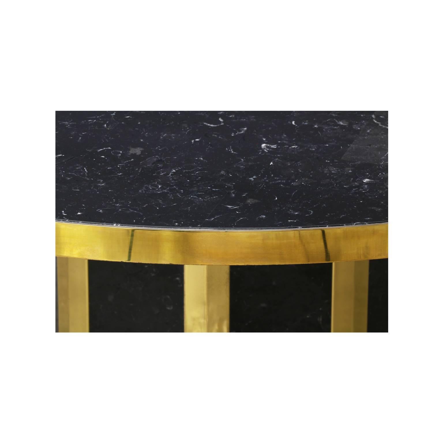 Mid-Century Modern Vintage Black Marble Dining Table with Brass Detail