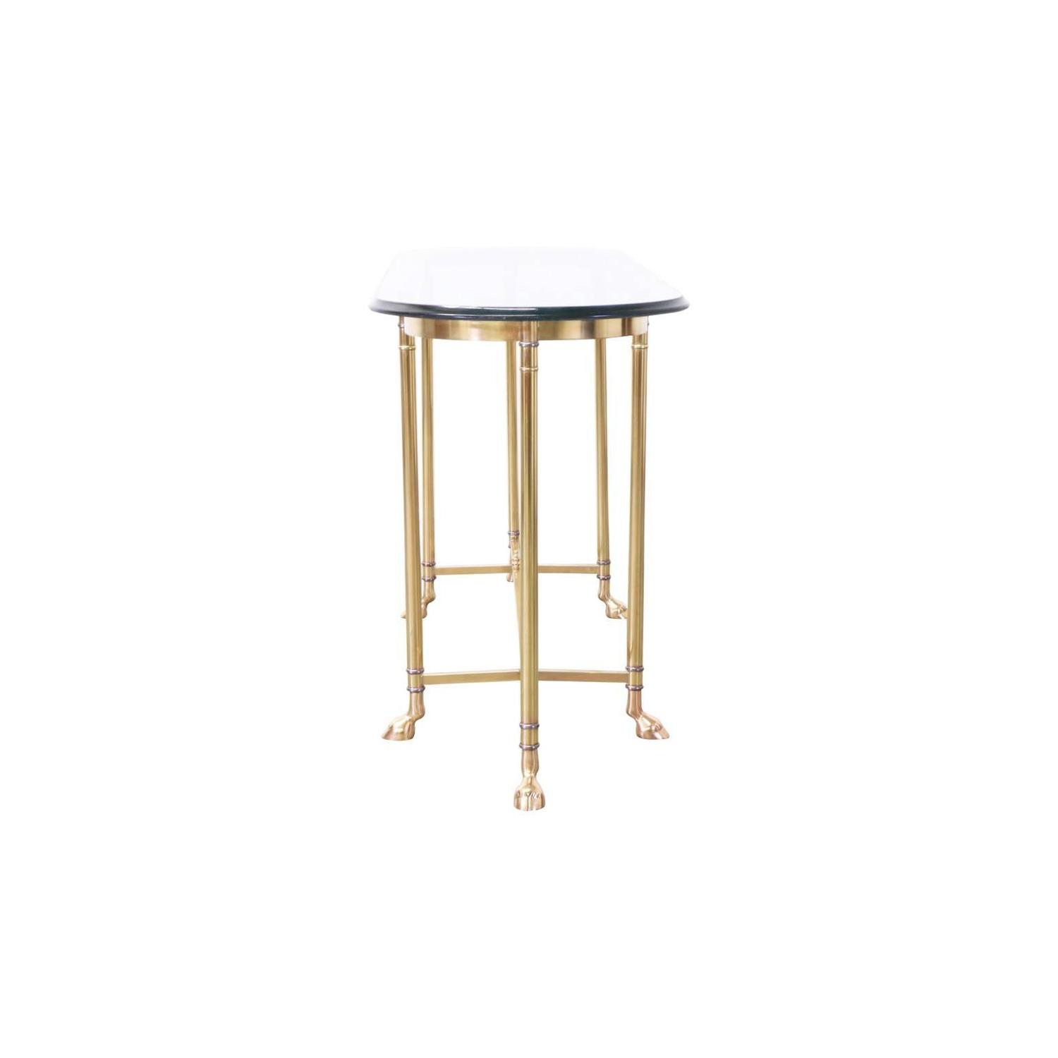 Vintage Brass Hoof Foot Console Table with Glass Top For Sale at 1stdibs