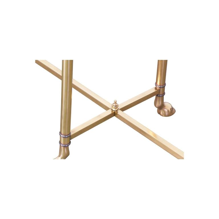 Vintage Brass Hoof Foot Console Table with Glass Top For Sale at 1stdibs
