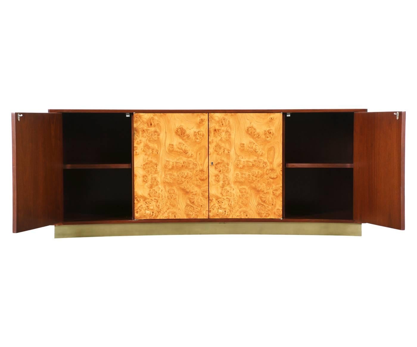 Mid-Century Modern Edward J. Wormley Olive Burl and Walnut Curved Front Credenza for Dunbar