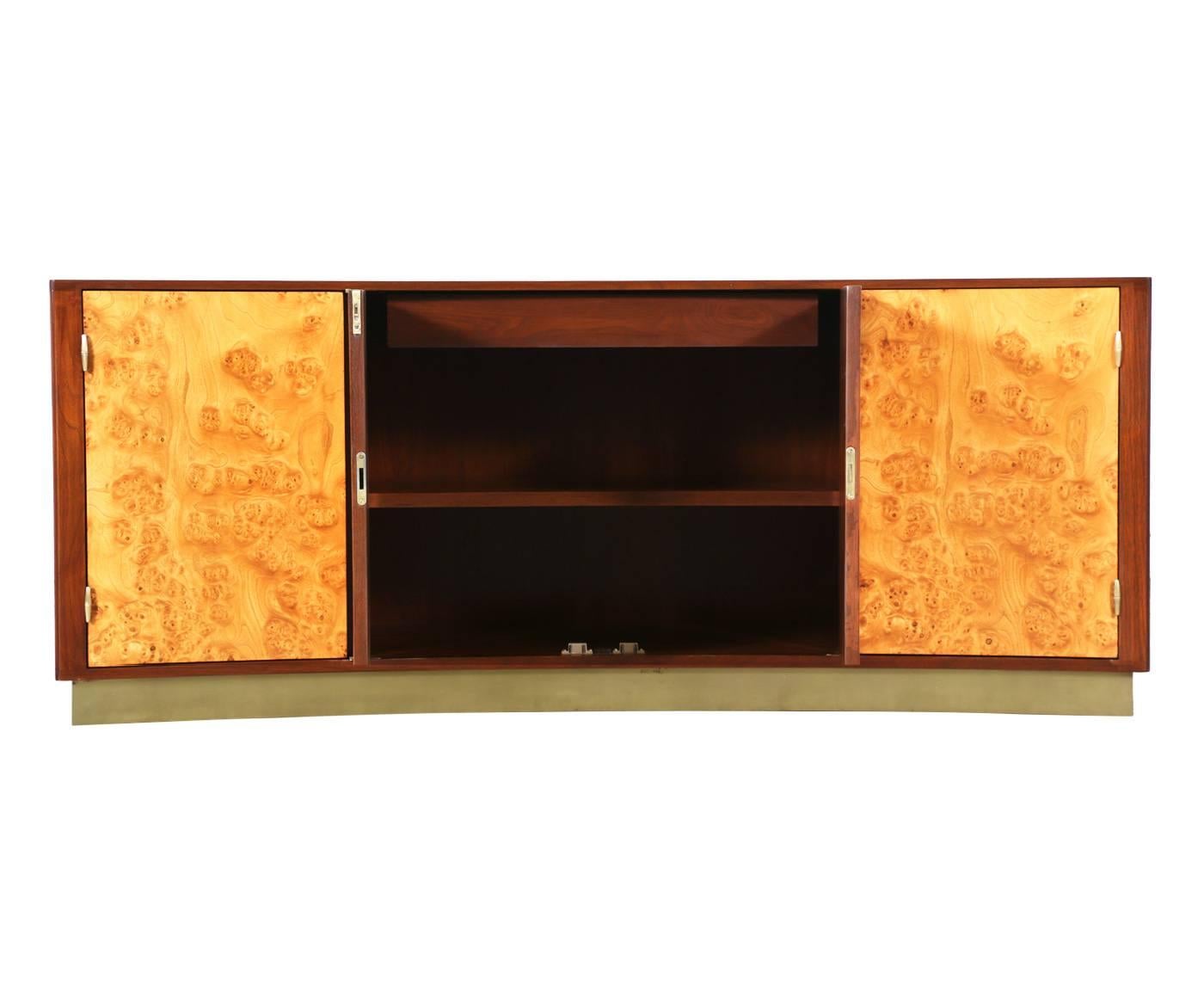 American Edward J. Wormley Olive Burl and Walnut Curved Front Credenza for Dunbar