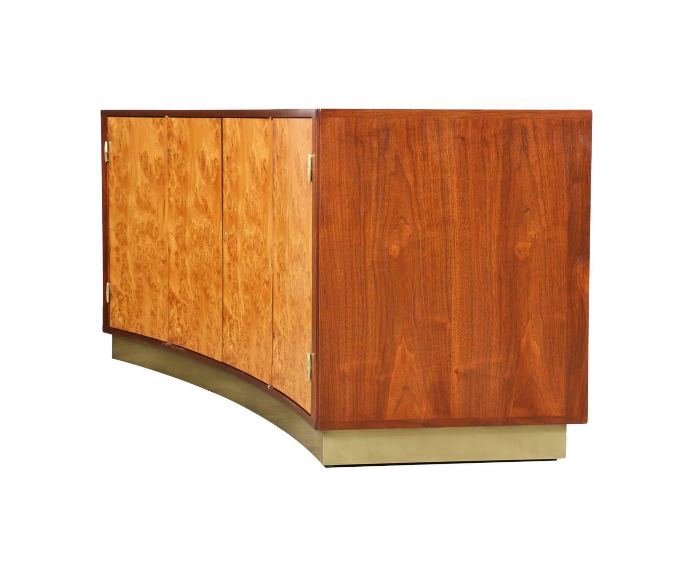 Mid-20th Century Edward J. Wormley Olive Burl and Walnut Curved Front Credenza for Dunbar