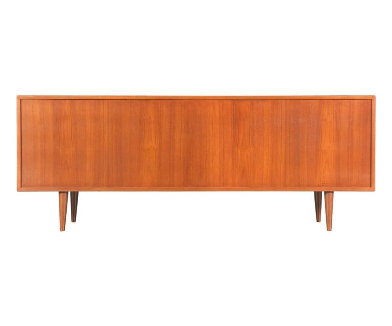 Danish Modern Teak Low Profile Bookcase with Glass Doors at 1stDibs