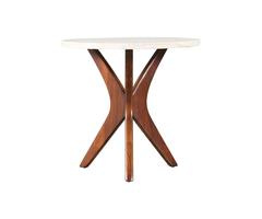 Mid-Century Walnut Sculptural Base Side Table/Marble Top