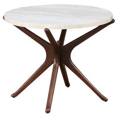 Expertly Restored - Mid-Century Sculptural Jax Side Table with Travertine Top