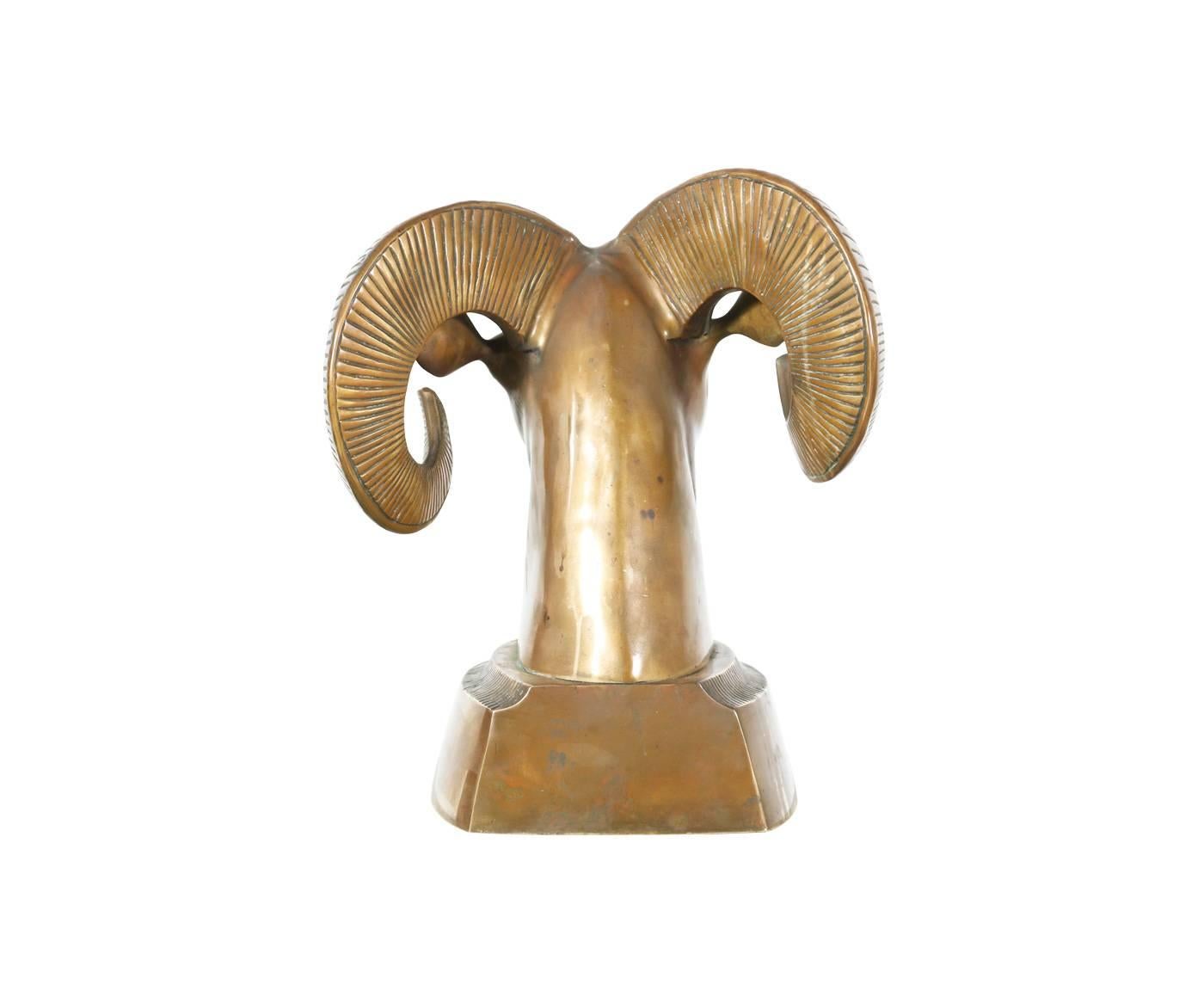 Post-Modern Vintage Large Brass Ram's Head / Bust Sculpture
