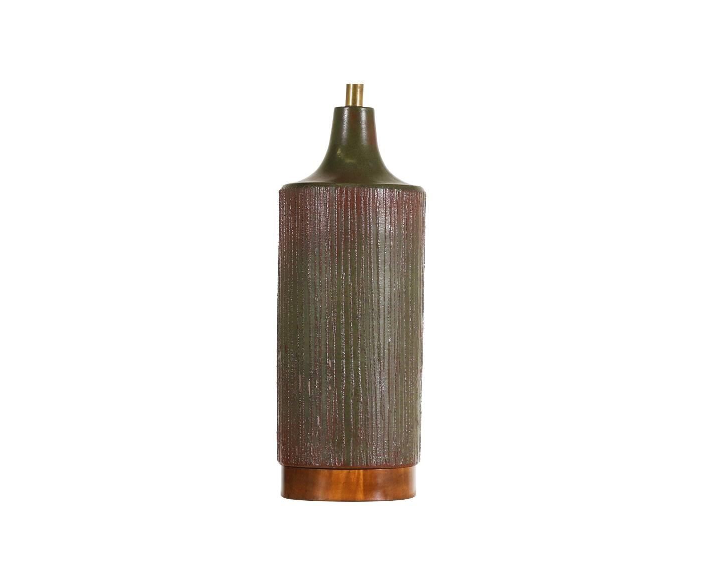 Mid-Century Modern California Olive Green Ceramic Table Lamp by David Cressey