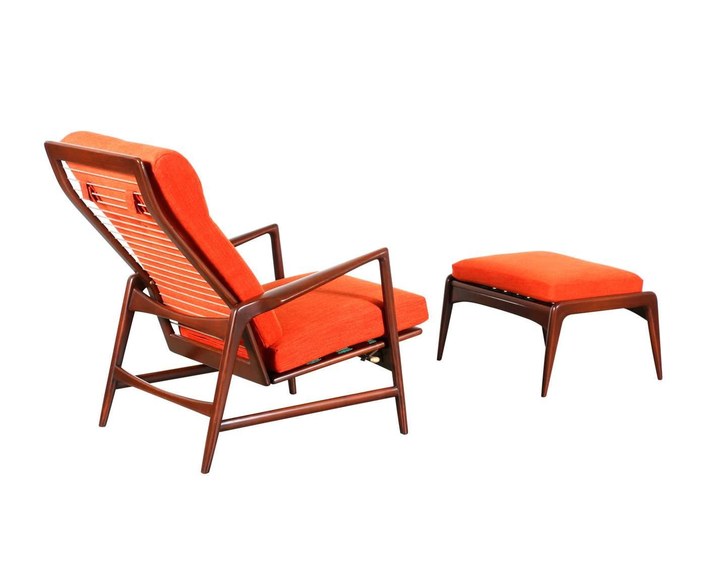 Danish Ib Kofod-Larsen Reclining Lounge Chair with Ottoman for Selig
