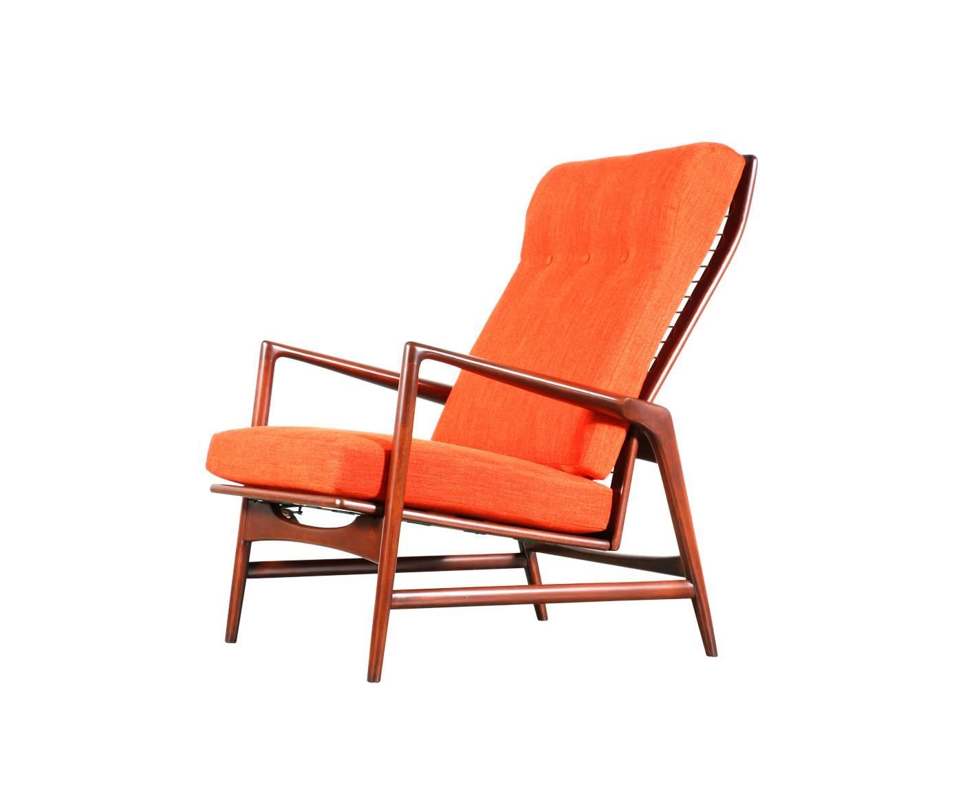 Stained Ib Kofod-Larsen Reclining Lounge Chair with Ottoman for Selig