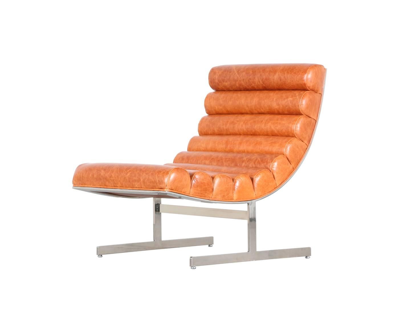 Stained Kipp Stewart Steel and Leather Lounge Chairs for Directional