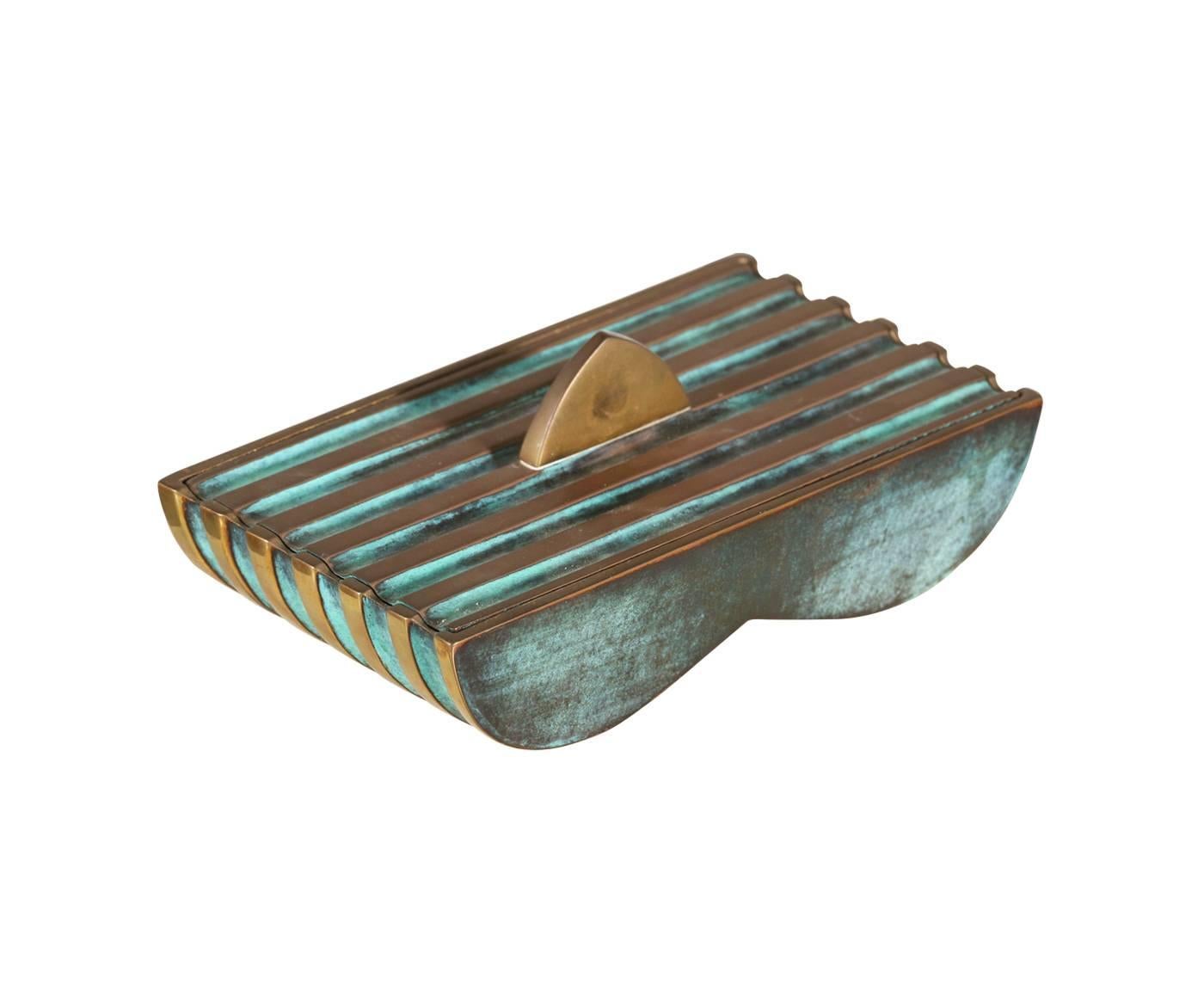 Art Deco Maurice Ascalon Modernist Verdigris Bronze Box with Cover Lid for Pal-BellAsh