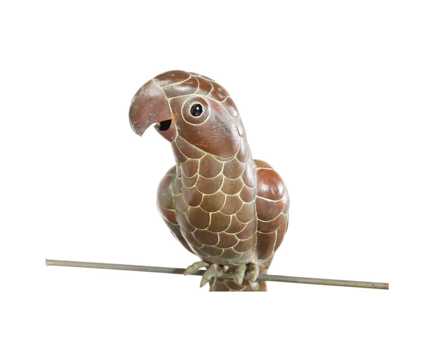 Mid-Century Modern Sergio Bustamante Bronze Hanging Parrot Sculpture