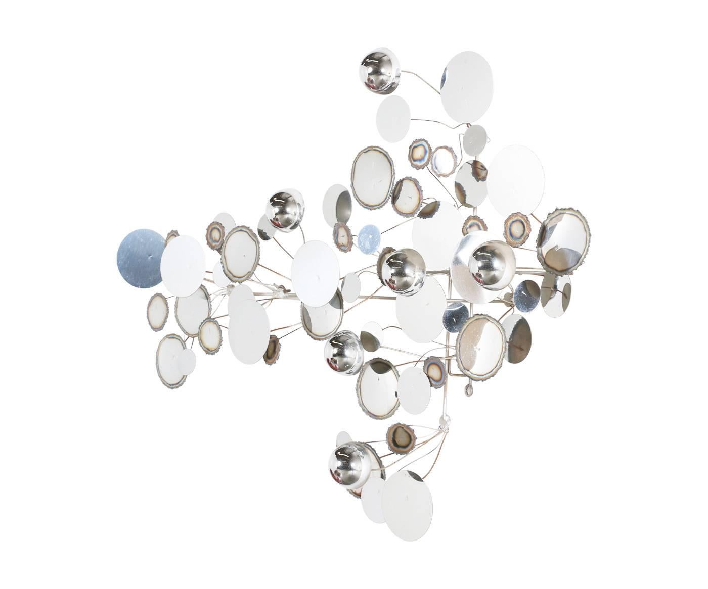 Mid-Century Modern Curtis Jere “Raindrops” Chrome Wall Sculpture for Artsian House