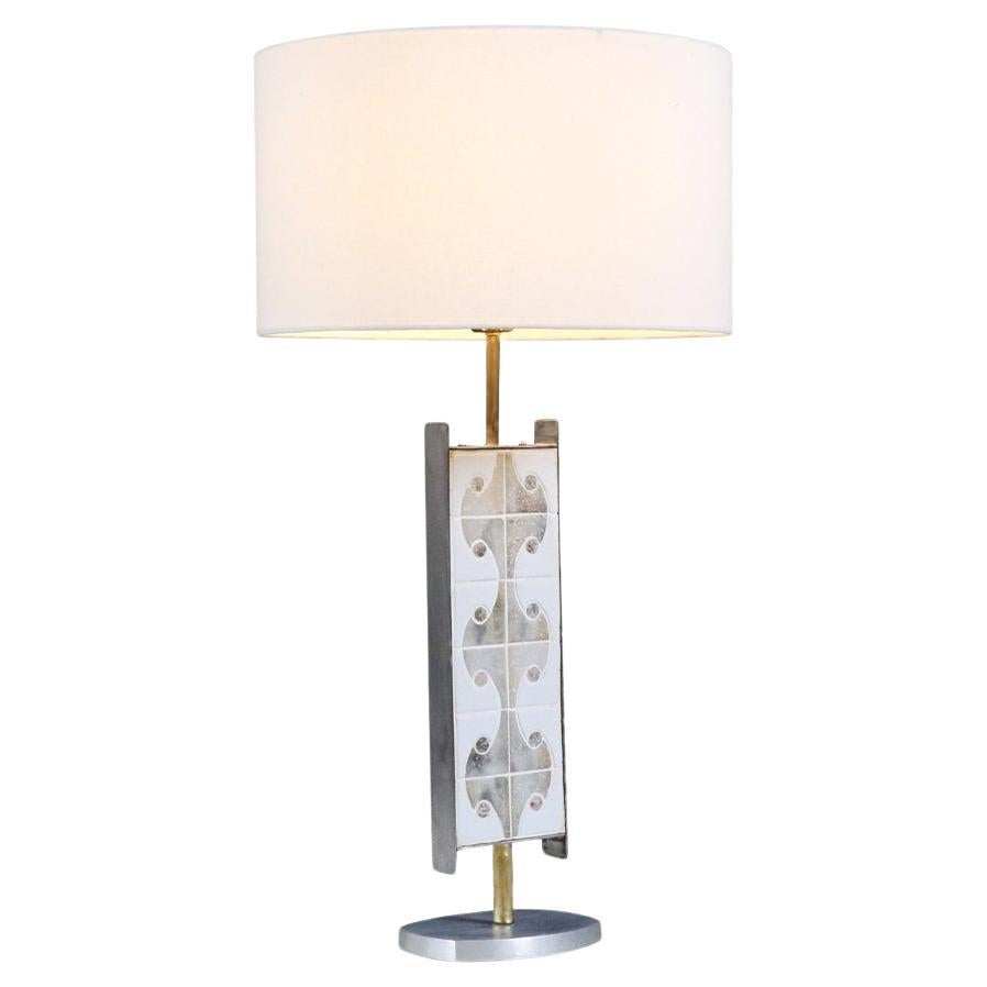 Expertly Restored - Mid-Century Modern Mosaic Tile & Steel Table Lamp For Sale