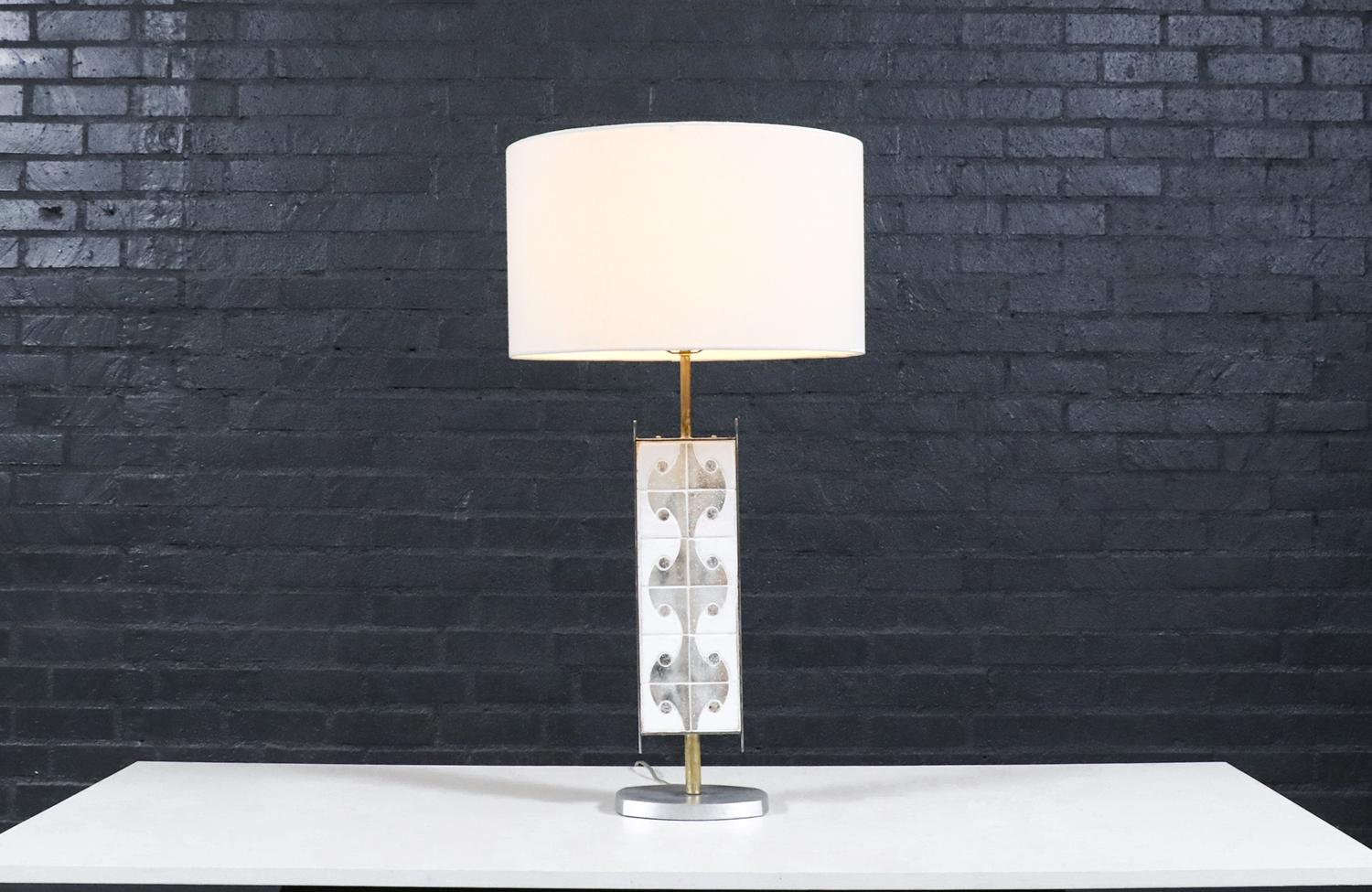 American Expertly Restored - Mid-Century Modern Mosaic Tile & Steel Table Lamp For Sale