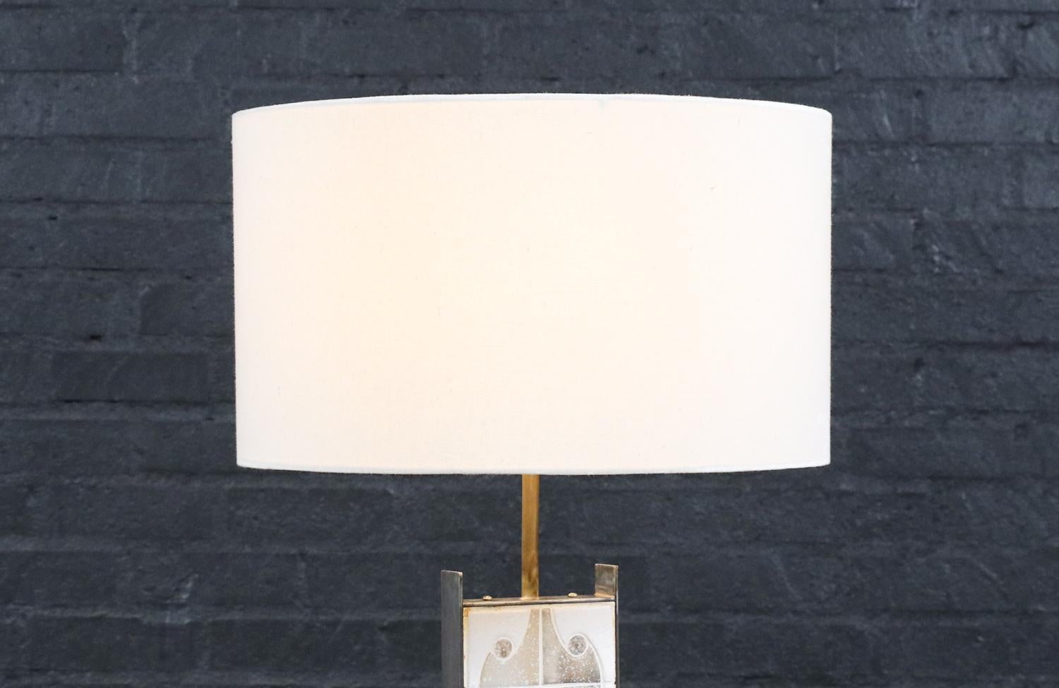 Mid-20th Century Expertly Restored - Mid-Century Modern Mosaic Tile & Steel Table Lamp For Sale