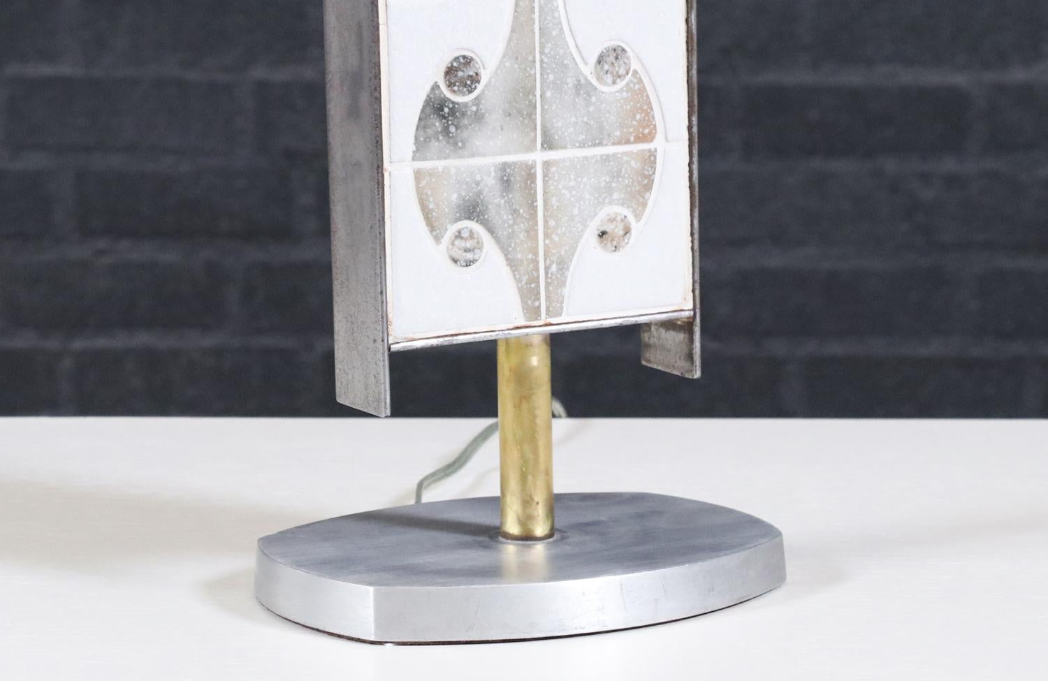 Expertly Restored - Mid-Century Modern Mosaic Tile & Steel Table Lamp For Sale 4